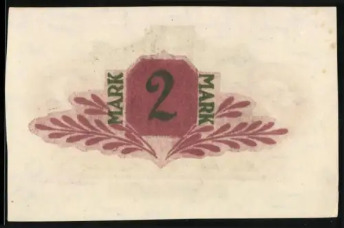 Notgeld Neumünster 1918, 2 Mark, stilisierter Schwan und florale Elemente