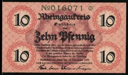 Notgeld Rüdesheim a. Rhein 1919, 10 Pfennig, Gebäude und Landschaftsmotiv