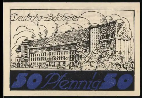 Notgeld Leipzig 1921, 50 Pfennig, Deutsche Bücherei und Völkerschlachtdenkmal