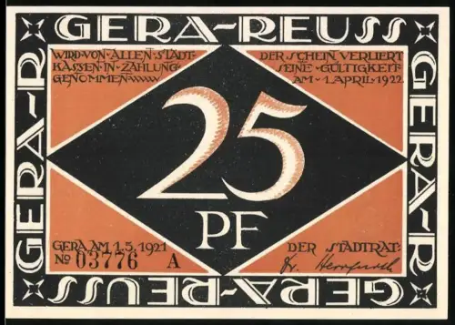 Notgeld Gera 1921, 25 Pf, Szene einer armen Familie