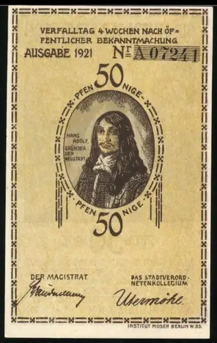 Notgeld Plön 1921, 50 Pfennig, Hans Adolf und Landschaft mit Kirche