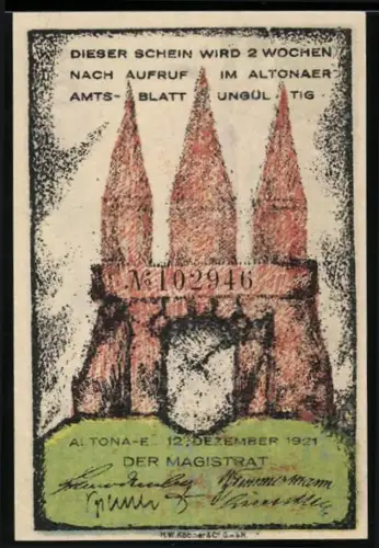 Notgeld Altona 1921, 60 Pf, Stadtmauer und Schiffe im Hafen