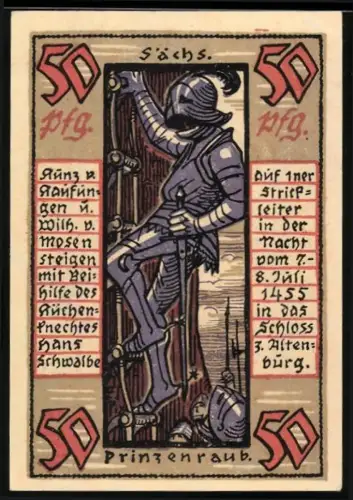 Notgeld Altenburg 1922, 50 Pfennig, Prinzenraub und Schlossansicht
