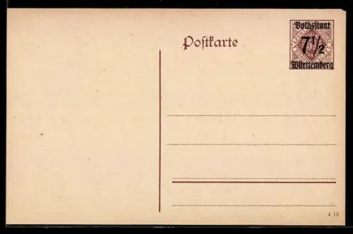 AK Ganzsache Dienstpost Württemberg, 7 1 /2 Pfennig