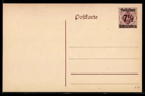 AK Ganzsache Dienstpost Württemberg, 7 1 /2 Pfennig