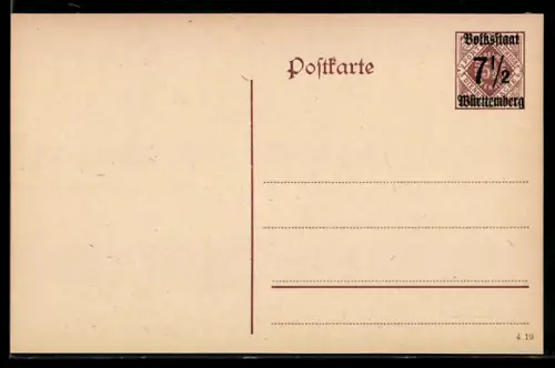 AK Ganzsache Dienstpost Württemberg, 7 1 /2 Pfennig