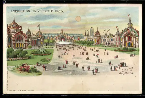 Lithographie Paris, Exposition universelle de 1900, Champ de Mars, Halt gegen das Licht
