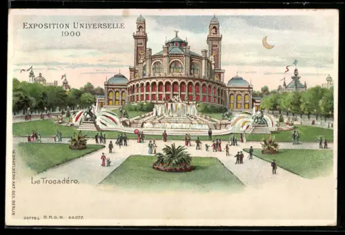 Lithographie Paris, Exposition universelle de 1900, Le Trocadéro, Halt gegen das Licht