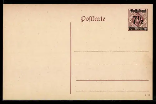 AK Ganzsache Dienstpost Württemberg, 7 1 /2 Pfennig