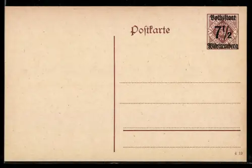 AK Ganzsache Dienstpost Württemberg, 7 1 /2 Pfennig