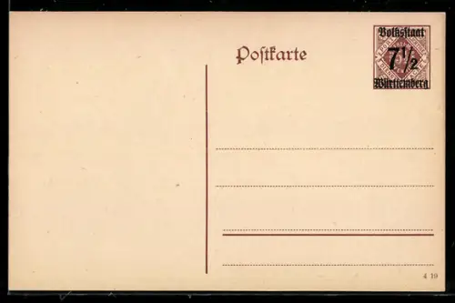 AK Ganzsache Dienstpost Württemberg, 7 1 /2 Pfennig