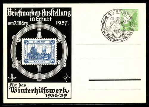 AK Erfurt, WHW Winterhilfswerk 1936 /37, Briefmarken-Ausstellung 1937, Ganzsache
