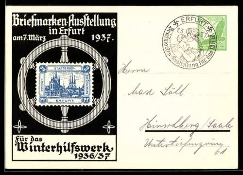 AK Erfurt, WHW Winterhilfswerk 1936 /37, Briefmarken-Ausstellung 1937, Ganzsache