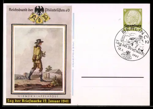AK Reichsbund der Philatelisten e.V., Tag der Briefmarke, 12. Januar 1941, Briefträger, Ganzsache