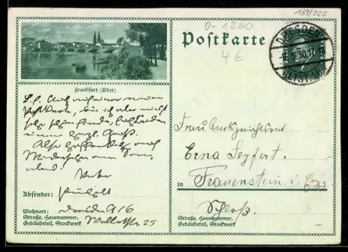 AK Frankfurt /Oder, Panorama und Flusspartie, Ganzsache