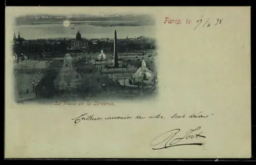 Mondschein-AK Paris, La Place de la Concorde