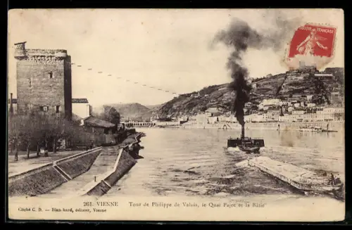 AK Vienne, Tour de Philippe de Valois, le Quai Pajot et la Bâtie