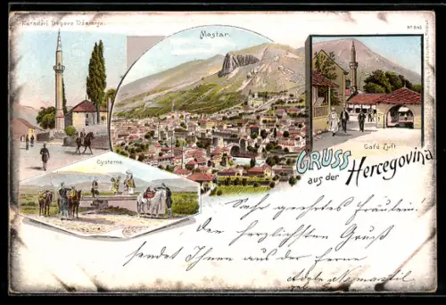 Lithographie Hercegovina, Cafe Luft, Mostar, Cysterne