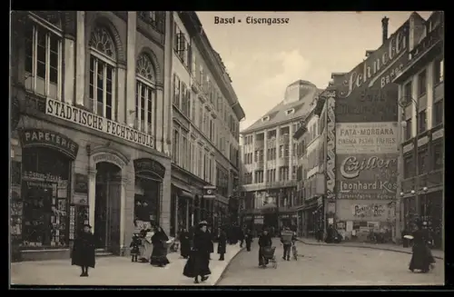 AK Basel, Eisengasse mit Städtischer Fechtschule