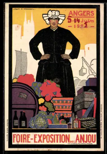 AK Angers /Anjou, Foire-Exposition, Frau in Tracht vor verschiedenen Nahrungsmitteln