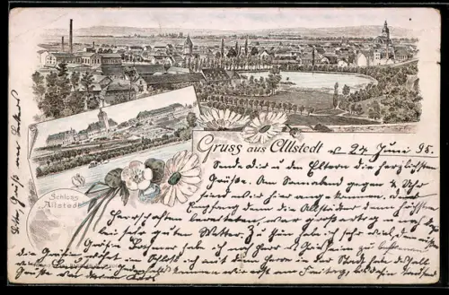 Vorläufer-Lithographie Allstedt, 1895, Teilansicht, Schloss