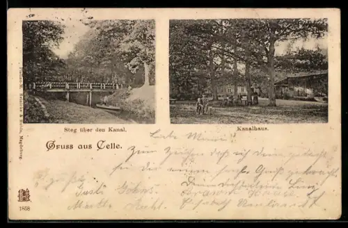 AK Celle, Gasthof zum Kanalhaus, Steg über den Kanal