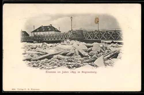 AK Regensburg, Eisstoss im Jahre 1893, Unwetter