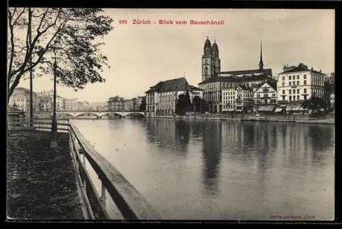 AK Zürich, Blick vom Bauschänzli mit Kirche