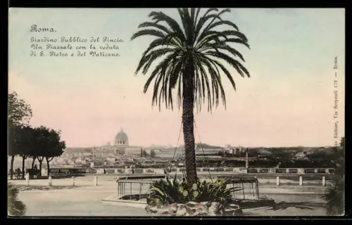 AK Roma, Giardino Pubblico del Pincio, un Piazzale con la veduta di S. Pietro e del Vaticano