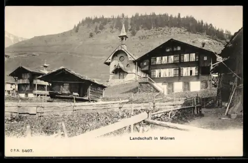 AK Mürren, Ortsansicht mit Kirche