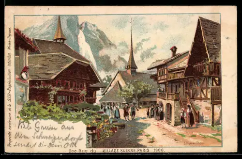 Künstler-AK Paris, Weltaustellung 1900, Une Rue du Village Suisse