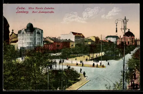 AK Lemberg, Karl Ludwigstrasse mit Anlagen