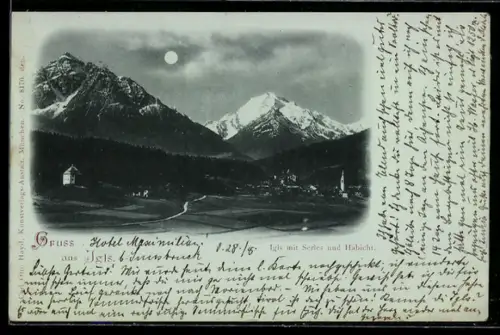 Mondschein-AK Igls, Teilansicht mit Serles und Habicht