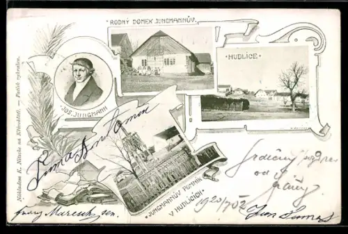 AK Hudlice, Rodny Domek Jungmannuv, Portrait Jos. Jungmann
