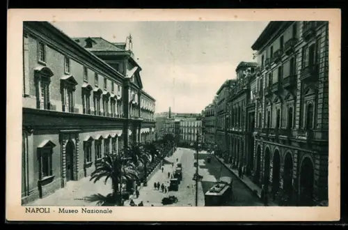 AK Napoli, museo Nazionale, Strassenbahn