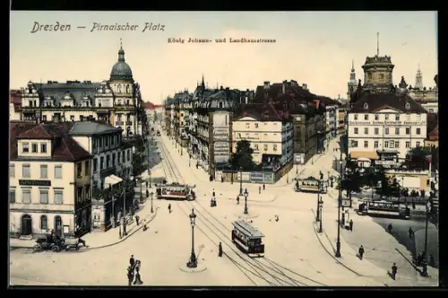 AK Dresden, König Johann- und Landhausstrasse, Strassenbahnen