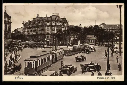 AK Berlin, Potsdamer Platz mit Strassenbahn