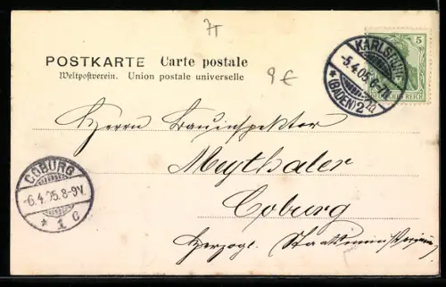 AK Karlsruhe, Strassenbahn am Rathaus