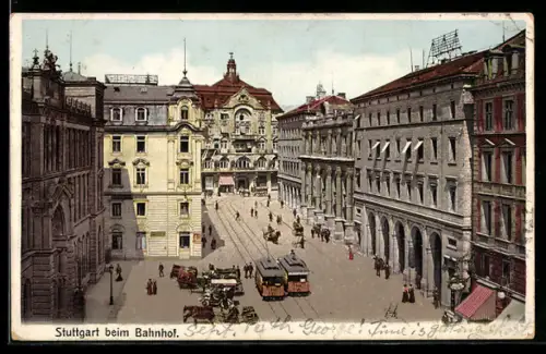 AK Stuttgart, Strassenbahnen am Bahnhof