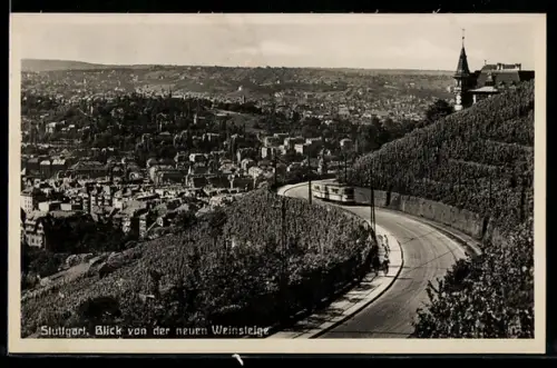 AK Stuttgart, Blick von der neuen Weinsteige mit Strassenbahn