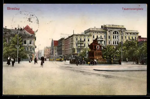 AK Breslau, Partie am Tauentzienplatz, Strassenbahn