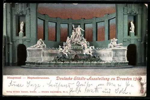 AK Dresden, Deutsche Städte-Ausstellung 1903, Hauptsaal-Neptunbrunnen