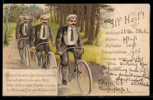 Lithographie All Heil!, Radfahrer im Grünen