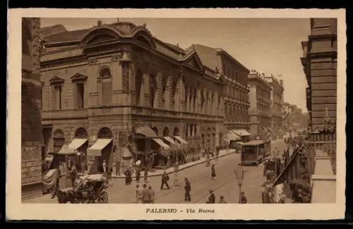 AK Palermo, Via Roma, Strassenbahn