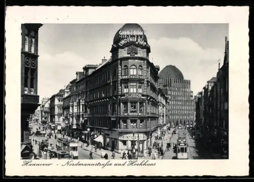 AK Hannover, Nordmannstrasse, Steintorhalle mit Geschäften mit Strassenbahn