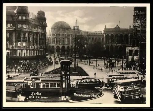 AK Berlin, Potsdamer Platz mit Strassenbahnen und Verkehr