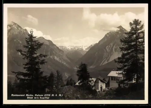 AK Naluns, Restaurant Motta mit Blick ins Scarltal
