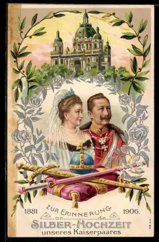 Lithographie Siberhochzeit unseres Kaiserpaares 1906