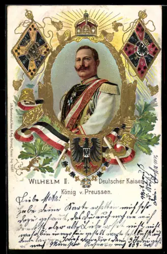 Lithographie Kaiser Wilhelm II. in Uniform mit Epauletten, gerahmte Ansicht