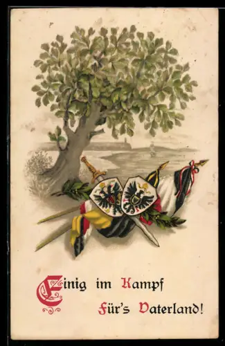 AK Fahnen mit Wappen an Baum